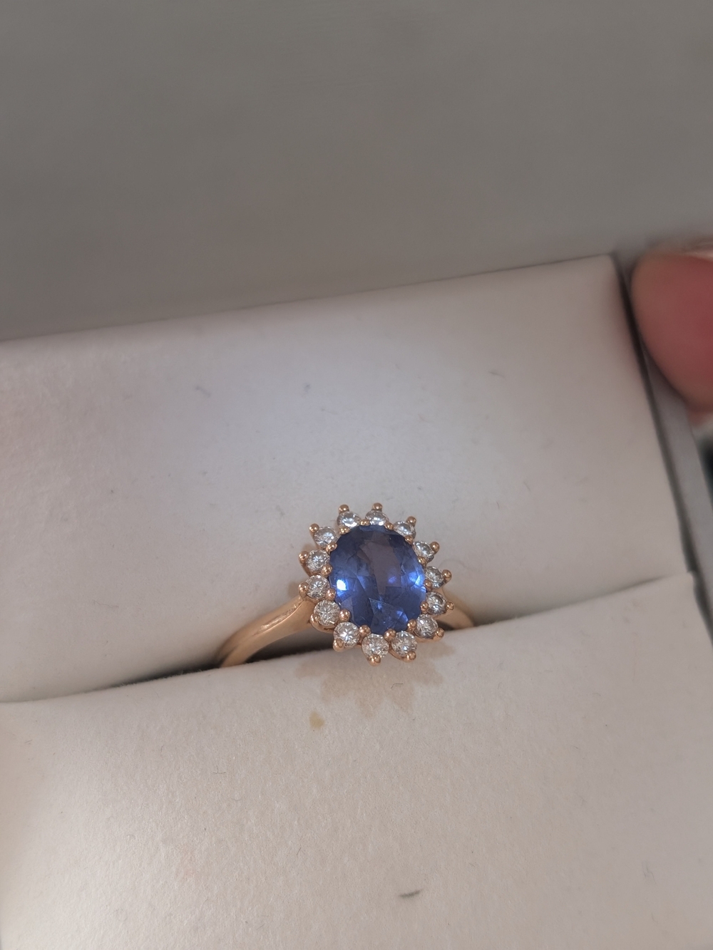 Blue Sapphire Halo Ring in Rose Gold Band